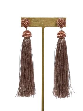 Blush Beaded Tassel Statement Earrings | Long Fringe Dangle Fashion Earrings